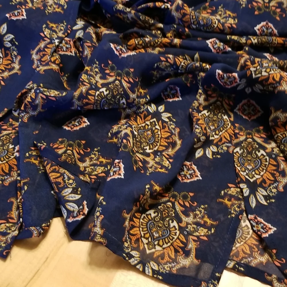 Xhilaration Blue & Orange Romper W Train Off Shoulder - Picture 10 of 11